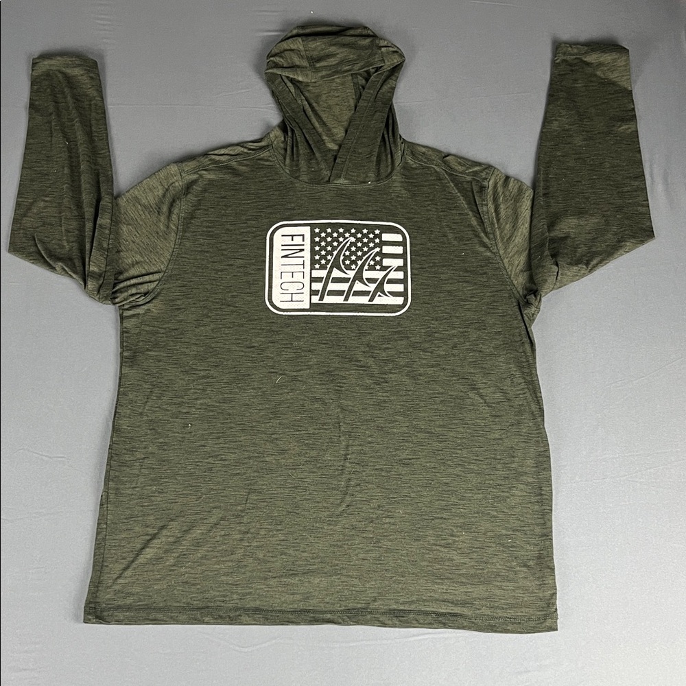 Fintech Performance Hoodie Mens XL Green American Flag Graphic Shirt